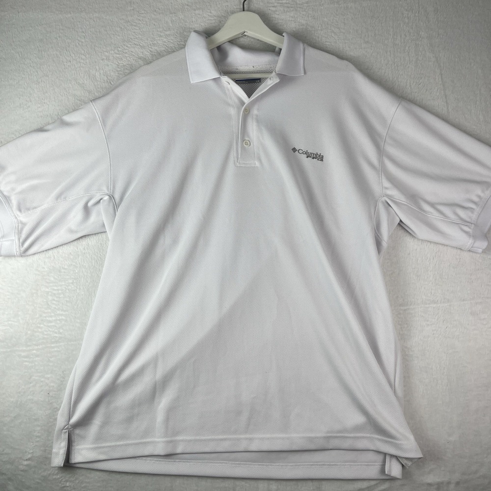 Columbia PFG Performance Polo Shirt Men Large White Collared Golf Tennis Outdoor